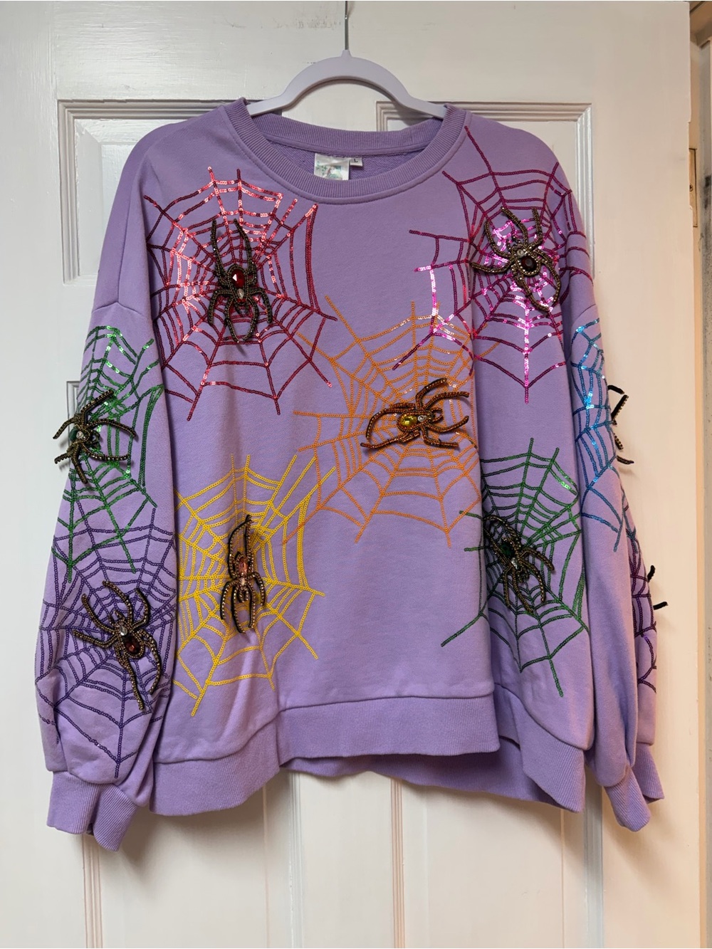 Queen of Sparkles Lavender Spiderweb Sequin Sweatshirt